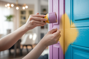 gros-plan-mains-peinture-porte-bois