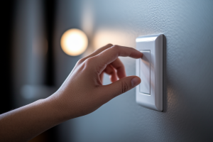 main-interrupteur-gros-plan-flou