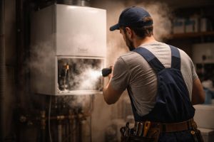 plombier-examine-chaudiere-vapeur