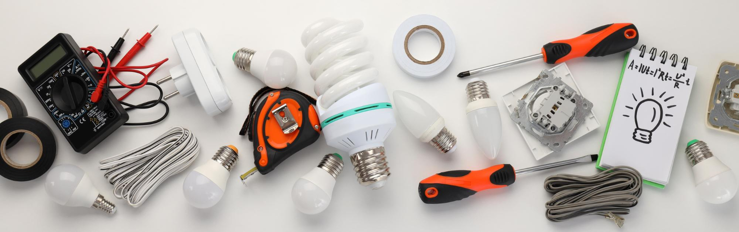 Concept d'électricien ou d'outils électriques vue de haut